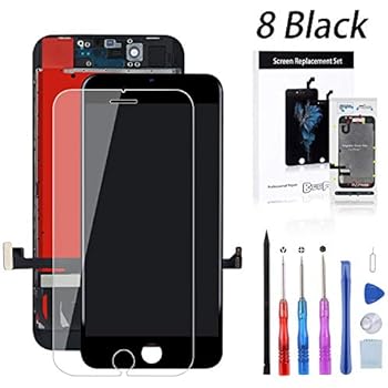 Screen Replacement Compatible for iPhone 8 Black 4.7 Inch LCD 3D Touch Screen Digitizer Frame Assembly with Free Repair Tool Kits + Free Screen Protector