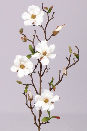 artplants Set 3 x Deko Magnolienzweig mit 4 Blüten und Knospen, weiß, 80 cm - 3 Stück - Kunstzweige/Künstliche Magnolie
