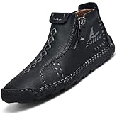 Mens Casual Leather Shoes Ankle Chukka Boots Handmade Side Zipper Mid top Slip On Loafers Fashion Lightweight Walking Driving High Boots