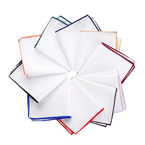Solid White Border Cotton Mens Fashion Pocket Square For Suits Hankies