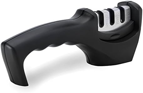 3 Stage Knife Sharpener,Flytt Professional Kitchen Sharpening System for Steel &amp; Ceramic Knives,Black