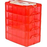 LifeSmart USA Stackable Storage Container Red- 50 Adjustable Compartments - LOL Surprise Dolls Storage - Compatible with Lego Dimensions - Shopkins - Littlest Pet Shop - Arts and Crafts - and More!