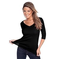 Kavio! Women V Neck 3/4 Sleeve Top Black L