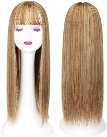 Moreal 22" Synthetic Hair Replacement Clip in Topper Wiglet, Crown Topper Hair Extensions with Straight Bangs for Women Thinning Hair (27M613#)