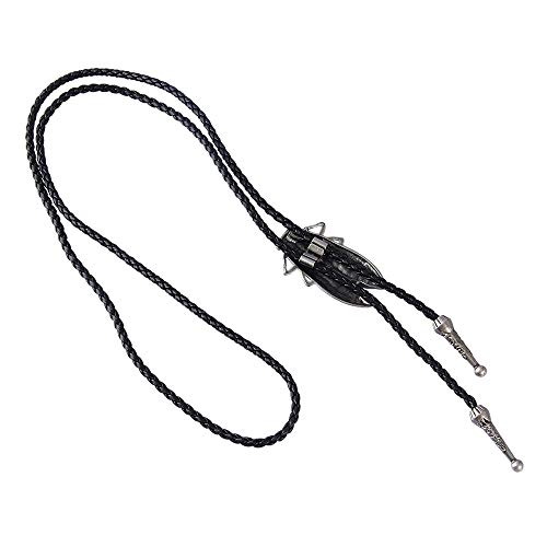 AZORA Western Cowboy Vintage Bolo Tie Retro Leather Necktie Black Men Boys (Cicada Silver Bolo Tie)