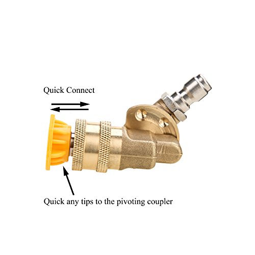 Tool Daily Quick Connecting Pivoting Coupler for Pressure Washer Nozzle, Cleaning Hard to Reach Areas, 4500 PSI, 1/4 Inch, Updated 90 Degree