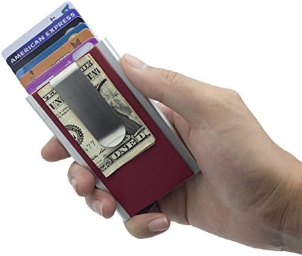 Mosiyeef RFID Blocking Automatic Pop-Up Pu Leather Aluminum Metal Wallet Credit Card Case Holder Money Clip Card Case