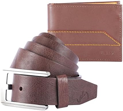 Velez Genuine Full Top Grain Men Real Soft Leather Jeans Belt Buckle No Scratch Bifold Credit Card Skinny Traveler Wallet Slim Classic Gift Set Kit 40