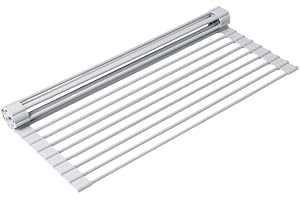 Large Foldable Roll-Up Dish Drainer (52x33cm) - Kitchen Drying Rack Mat, Premium Gray Finish, Stainless Steel Sink Rack & Mat