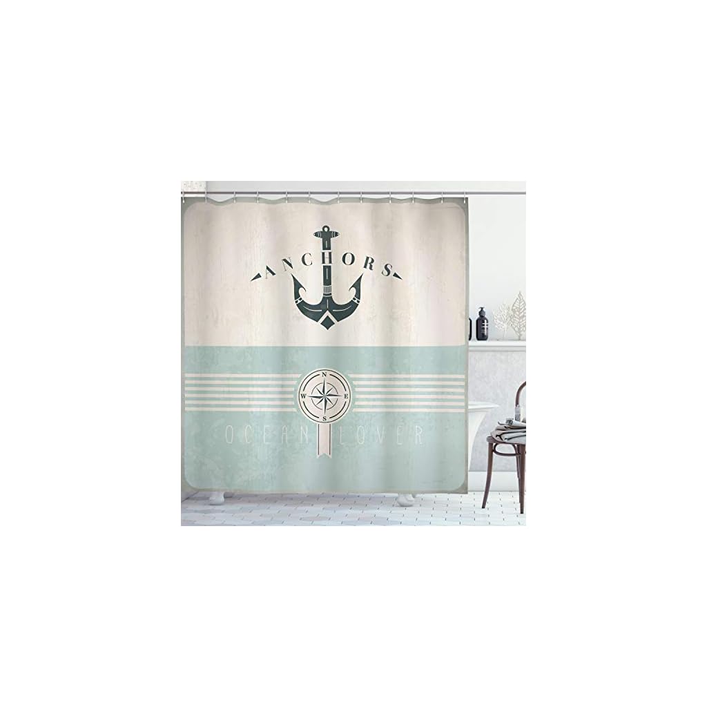 Ambesonne Nautical Shower Curtain, Vintage Marine Design for Ocean
