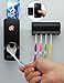 RC Automatic Toothpaste Dispenser, Press to Paste Toothpaste Squeezer and 5 Toothbrush Holders Bathroom Organizer with 2 Hooks, Sticks & Cleaning Brush Black