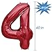 Tellpet Red Number 40 Balloons, 40th Birthday Party Signs for women, 40 Inch
