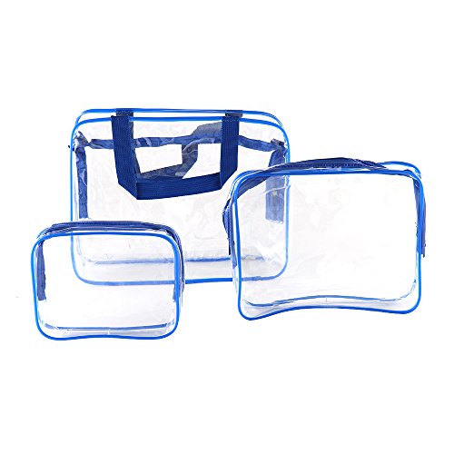 AllRight 3-Piece Clear PVC Zippered Cosmetic Makeup Toiletry Bag Travel Wash Holder Organiser Blue