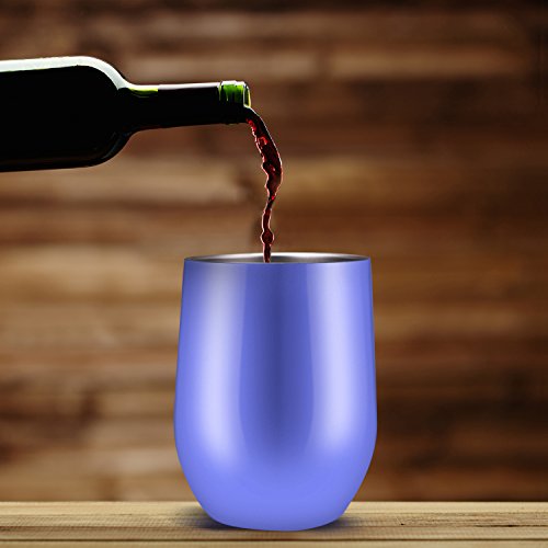 Skylety 12 oz Double-insulated Stemless Glass, Stainless Steel Tumbler Cup with Lids for Wine, Coffee, Drinks, Champagne, Cocktails, 2 Sets (Hydrangea)