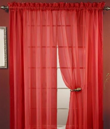 100% Polyester Valances Sheer Voile Window Curtain Panel 55"X84" (1 Panel) (Crimson)