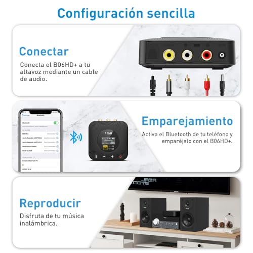 1Mii B06HD+ Bluetooth 5.3 High Resolution Music Receiver for Home Stereo with LDAC, HiFi Bluetooth Audio Adapter with Audiophile DAC, Volume Control, aptX HD, OLED Display