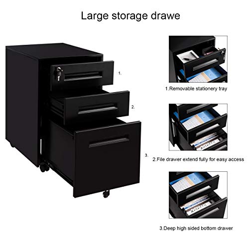 Giantex 3 Drawer Mobile File Cabinet With Lock Key Sliding Drawer