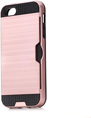 iPhone SE Case,Hanlesi Brushed Metal Series Shock-Absorption Bumper and Anti-Scratch TPU Back Cover with Card Slot for Apple iPhone SE,5S and 5 (Rose-gold)