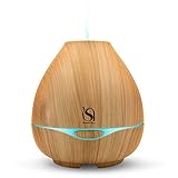 Natalie Styx Cool Mist Diffuser, Aromatherapy Humidifier, Essential Oil Diffuser with 7 Colors LED Changing Night, Waterless Auto Shut Off Function for Home, Office, Bedroom - Wood Grain, 300ML