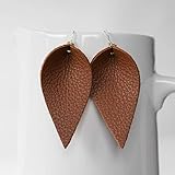 Genuine Leather & Sterling Silver Leaf Earrings // Brown Leather // Joanna Gaines Inspired