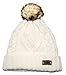 Women's Faux Fur PomPom Fleece Lined Knitted Slouchy Beanie Hat - White