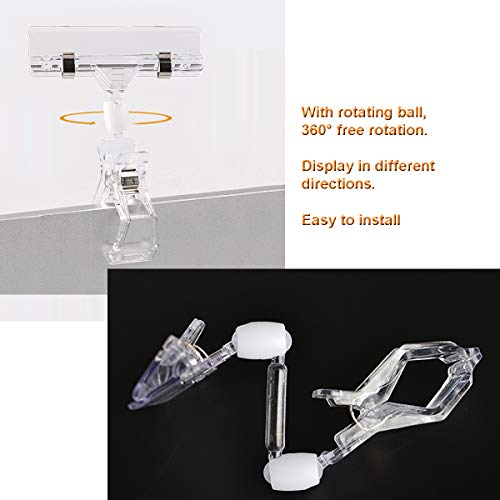 Y-Axis 24 Pack Clear Plastic Rotate POP Clip-on Style Merchandise Sign Display Clip Tag Holders (12 Pack) + Wire Shelf Retail Label Holders (12 Pack)