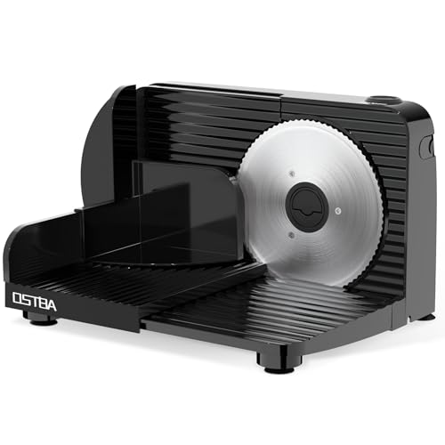 OSTBA Foldable Electric Food Slicer, Adjustable Thickness 0–15mm, 6.7” Stainless Steel Blade, 150W Motor, Portable & Easy-to-Clean, Meat, Cheese, Bread, and Vegetable Slicer for Home Kitchen, Black