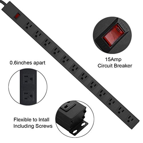 Metal Wall Mount Power Strip, Mountable Power Outlet with 12 AC (12