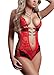 Women Teddy Lingerie One Piece Babydoll Mini Bodysuit(Medium, Red.)