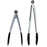 INeibo Kitchen Premium Silicone Tongs - Pack Of 2, 9”and 12” - Non-slip & Easy Grip Stainless Steel Handle - Smart Locking Clip - Heat Resistant, Food Grade - Handy Utensil For Cooking, Serving, Barbecue, Buffet, Salad, Ice, Oven (black)