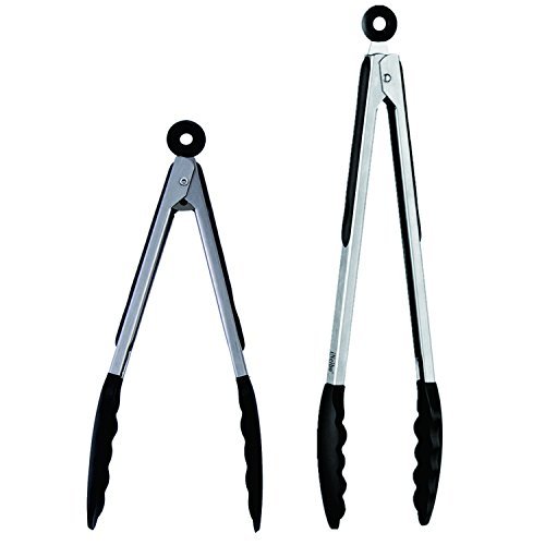 INeibo Kitchen Premium Silicone Tongs - Pack Of 2, 9”and 12” - Non-slip & Easy Grip Stainless Steel Handle - Smart Locking Clip - Heat Resistant, Food Grade - Handy Utensil For Cooking, Serving, Barbecue, Buffet, Salad, Ice, Oven (black)