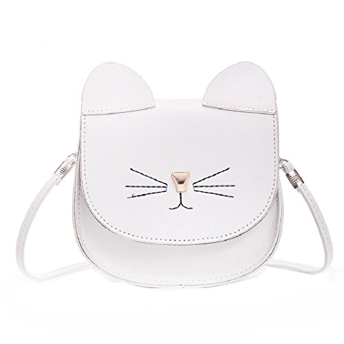 ShenPr Women Purse Kitty Cat Satchel Shoulder Bag Handbag Tote Leather Shoulder Bag Crossbody Bag (White)