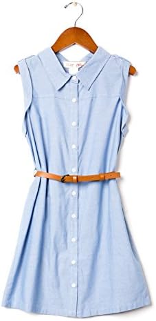 Chelsea Apparel- Girls sleeveless button down shirt dress MD1556-2R BLUE M