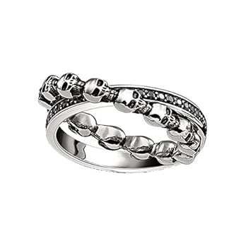 Thomas Sabo Damen-Ring Glam und Soul“Totenkopf“ 925 Silber Zirkonia schwarz