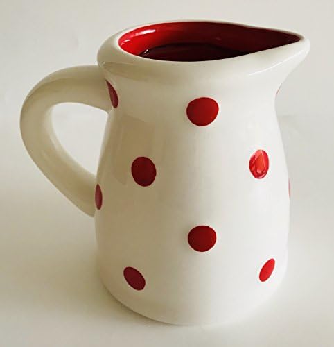 Delightful White With Big Red Polka Dots Ceramic Pitcher | Holds 20 ounces | 5.25 inches x 6 inches