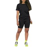 PINSV Women's 2 Piece Outfits Summer Printing Bodycon Short Pants Workout Sets