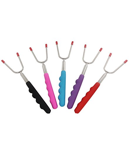 Xcellent Global Roasting Sticks Stainless Steel Set Of 5 Marshmallow Sticks Telescoping Smores Skewers 33.5 Inch Extended For BBQ Hot Dog Fork Patio Fire Pit Camping HG147