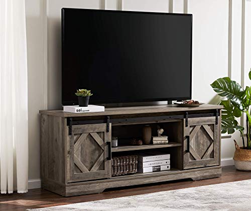 Farmhouse Barn Door TV Stand for TVs up to 65 Inch Flat Screen, Media Console with Storage Shelf and Cabinet Retro Home… - Image 3