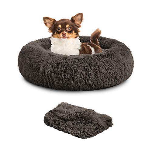 TR pet Calming Dog Bed AntiAnxiety Donut Cat Ded Warming Cozy Soft Round Dog Bed with Removable