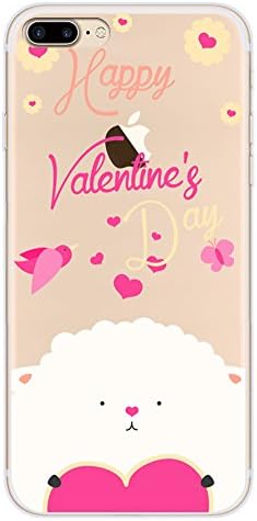 iPhone 7 Plus Case Clear with Design, Buyus Soft Thin TPU Rubber Silicone Back Protective Cover Bumper with Cute Creative Pattern for Girl / Women (Valentine's Day Sheep - Pink)
