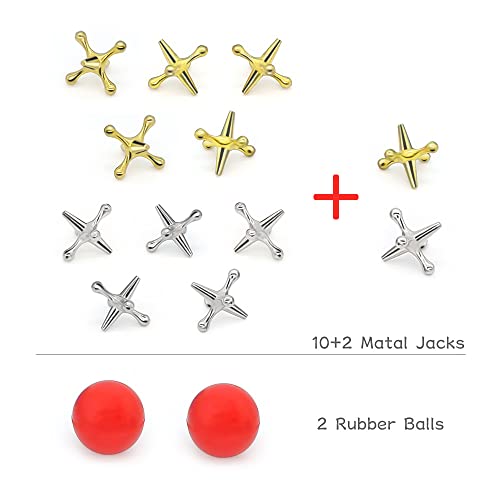 Jacks Game with Ball, Metal Jacks and Ball Set Games for Kids 812