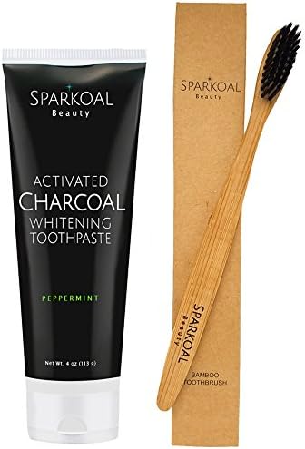 Activated Charcoal Toothpaste with Bonus Bamboo Toothbrush - Best Natural Teeth Whitening - Organic Coconut Oil - Made in USA - Removes Bad Breath and Tooth Stains - Safe Ingredients