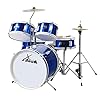 XDrum Junior Kinder Schlagzeug Drumset (geeignet von 5-9 Jahren, mit viel Zubehör, Schule, DVD) Blau