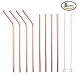 Eco-Friendly Reusable Stainless Steel Copper Straws | Set of 8 Including 4 Straight Plus 4 Bent Cocktail Straws Plus 2 Cleaning Brushes | Great for 20oz Yeti Tumblers and Moscow Mules, 9.5in