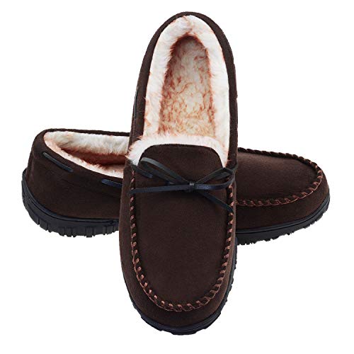 Mens Hard Sole Slippers Indoor Outdoor Moccasin House Slippers with Arch Support 10 US Dark