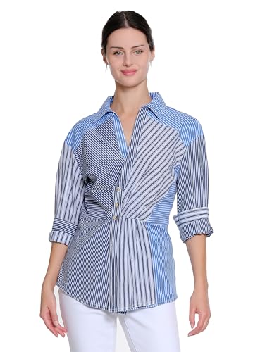 Mixed Stripe Wrap Front Top, Multi, M