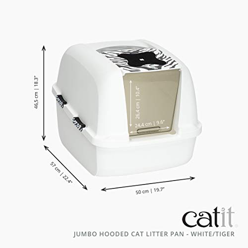 Catit Jumbo Hooded Cat Litter Box, White Tiger, 50696,WhiteBlack