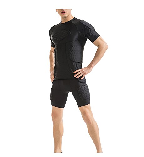 image for DGXINJUN Padded Compression Shirt Rib Chest Shoulders Back Thighs and 