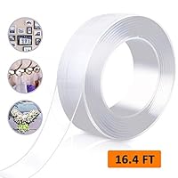 Nano Adhesive Tape Double Sided Washable Magic Silicone Tape, Traceless Removable Reusable Tape Clear Gel Grip Tape for Crafts Paste Photos Fix Carpet Mats or Office Wall Decor/White