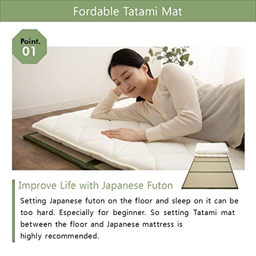 EMOOR Japanese Futon Mattress CLASSE and Foldable Tatami Mat (Igusa Mattress) Set, Full Size